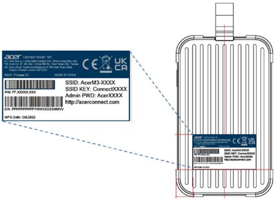 acer Connect Model: M3 (EU: Acer Italy su1) Value delta Indisince 10A, 22044 Avenue (ME), Italy TV: Acer Inc. OF, 86, Sec 1, Xialal 5th RE, New Taipei City, Taiwan UK: Acer UK36 Headpower/Starward 83 282 Bath Road West Deylon Greater London UBT 00G Input: 5V=2A Made in China P/N: FF.XXXXX.XXX S/N: P…