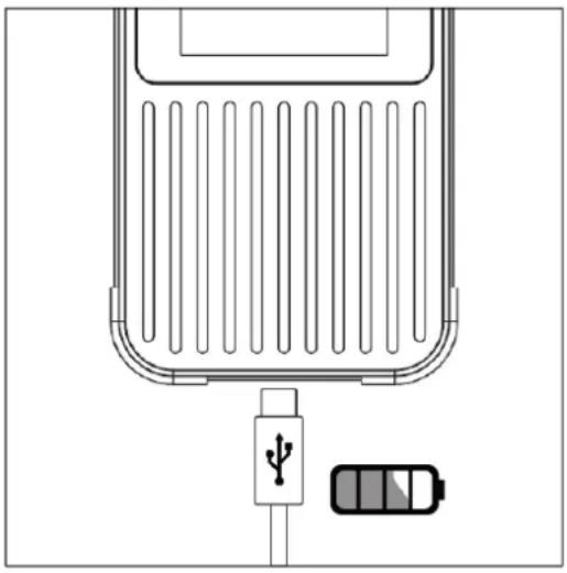 Diagram of a battery pack with a USB symbol and a battery, no text or labels present