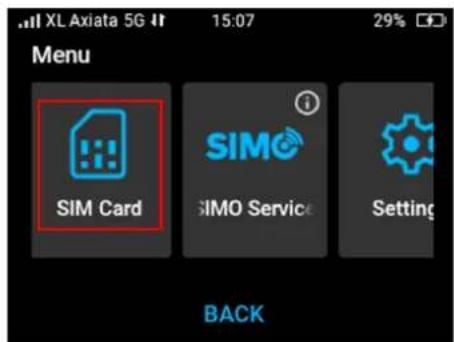 XL Axiata 5G 4t 15:07 29% Menu SIM Card SIMO Service Setting BACK