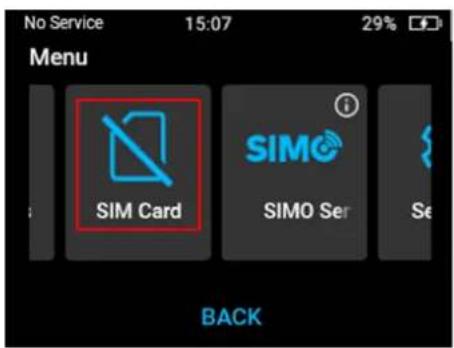 No Service 15:07 29% Menu SIM Card SIMO Se BACK