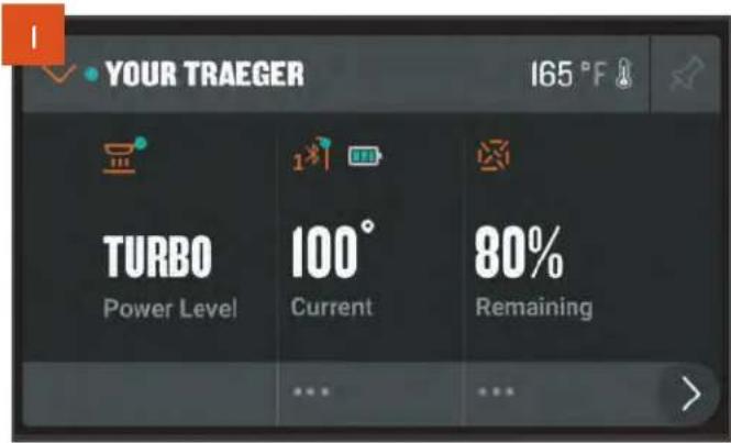 YOUR TRAEGER 165 °F TURBO Power Level 100° Current 80% Remaining