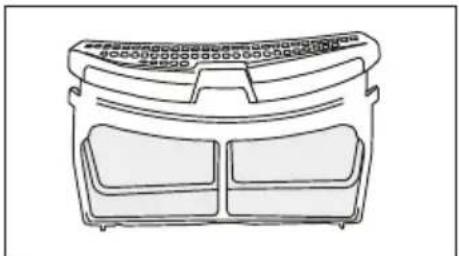 Line drawing of a device casing with two compartments and a top cover (no text or symbols).