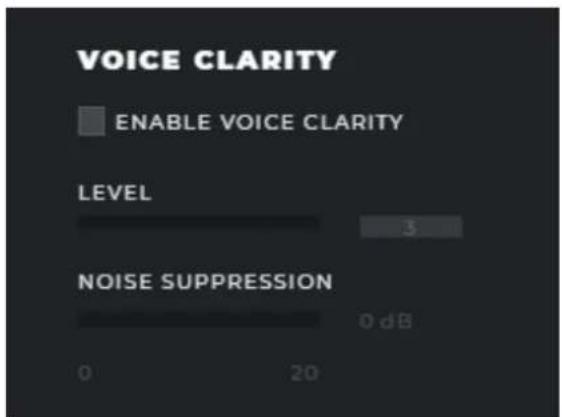 VOICE CLARITY ENABLE VOICE CLARITY LEVEL 3 NOISE SUPPRESSION 0 dB 20