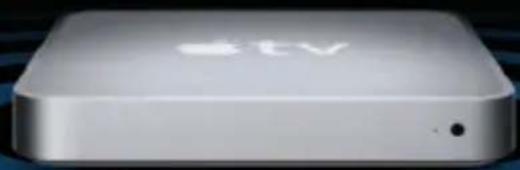 Exterior view of a silver Apple TV electronic device (no visible text or symbols on body).