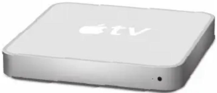 White Apple TV remote device with 'eTV' logo on top (no additional text or symbols visible).