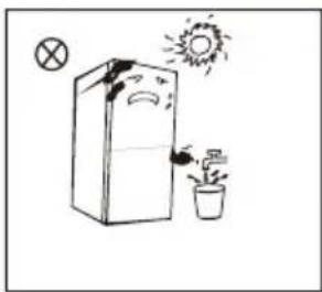 Simple line drawing of a refrigerator with a potted plant and sun symbol (no text or labels)