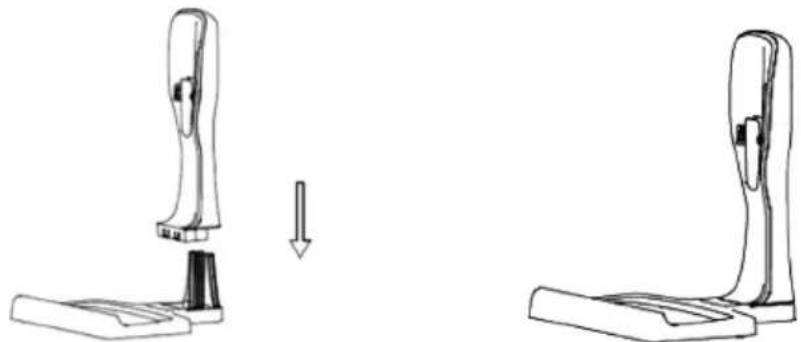 Line drawing showing a device being adjusted to form a base, with no text or symbols present.