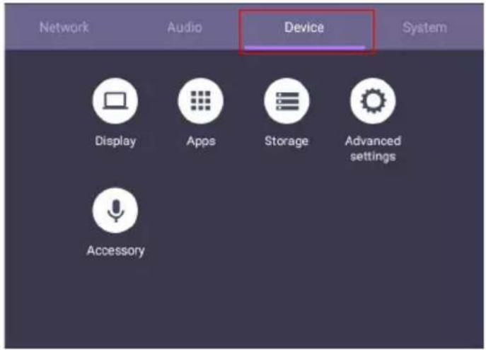 Network Audio Device System Display Apps Storage Advanced settings Accessory