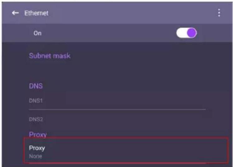 Ethernet On Subnet mask DNS DNS1 DNS2 Proxy Proxy None