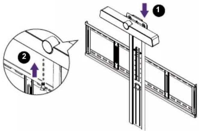 Technical diagram showing a mechanical assembly with labeled parts and an inset detail view highlighting a component with arrows.