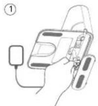 Line drawing of a handheld device with a plug and cable, no text or symbols present.