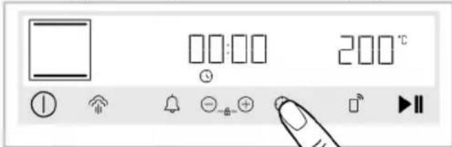 Control panel interface with display, temperature, and function icons including alarm, Wi-Fi, alarm clock, and play button