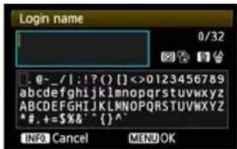 Login name 0/32 [_0-_/!:!?()[]<>0123456789 abcdefghijklmnopqrstuvwxyz ABCDEFGHIJKLMNOPQRSTUVWXYZ * #, += $%&" { }^" INFO Cancel MENU OK
