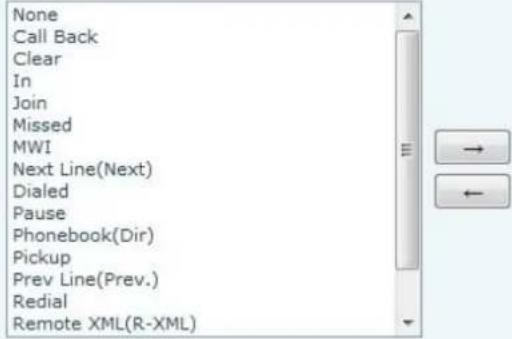 None Call Back Clear In Join Missed MWI Next Line(Next) Dialed Pause Phonebook(Dir) Pickup Prev Line(Prev.) Redial Remote XML(R-XML)