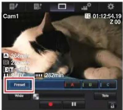 Cam1 01:12:54.19 Z 00 A 268min B 230min C E T -- 0min STBY 282min Freset Wide Tele