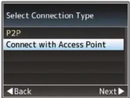 Select Connection Type P2P Connect with Access Point Back Next