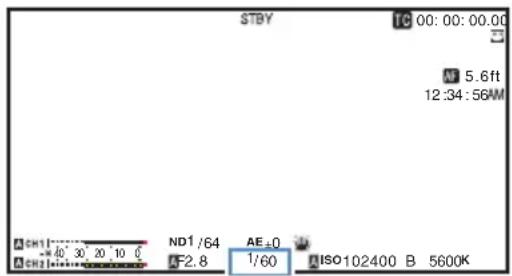 STBY TC 00:00:00.00 5.6ft 12:34:56W CH1 ND1/64 AE+0 -40° 30' 20' 10' 0 CH2 F2.8 1/60 ISO102400 B 5600K