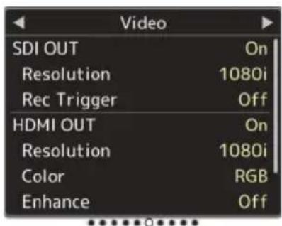 Video SDI OUT On Resolution 1080i Rec Trigger Off HDMI OUT On Resolution 1080i Color RGB Enhance Off