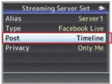 Streaming Server Set Alias Server1 Type Facebook Live Post Timeline Privacy Only Me