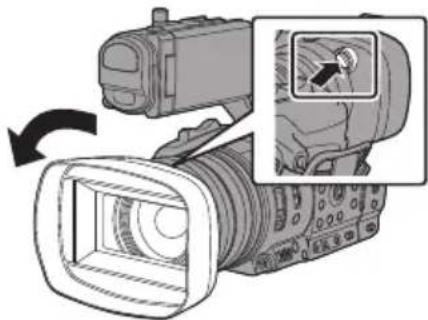 Illustration of a video camera with an inset showing a close-up of the lens (no text or symbols present)