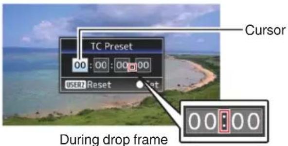 TC Preset 00:00:00:00 USER2 Reset Reset Cursor During drop frame 00:00