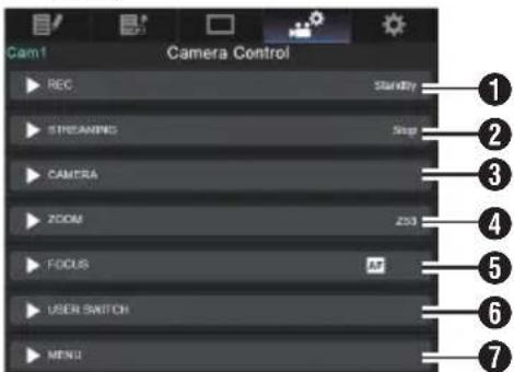 Cam1 Camera Control REC StandBy STREAMING Step CAMERA ZOOM Z33 FOCUS USER SWITCH MENU