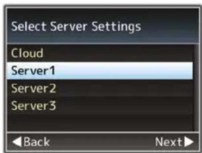 Select Server Settings Cloud Server1 Server2 Server3 Back Next