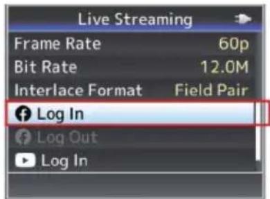 Live Streaming Frame Rate 60p Bit Rate 12.0M Interlace Format Field Pair Log In Log Out Log In