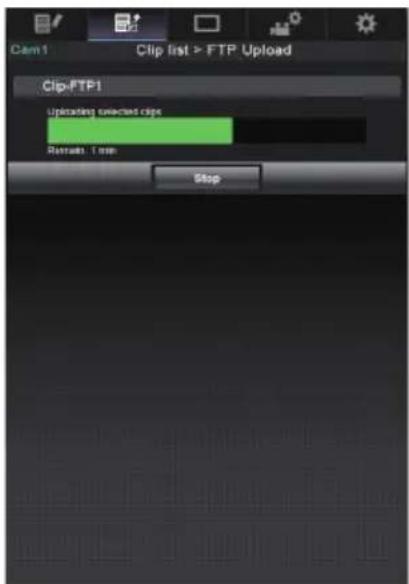 Clip first > FTP Upload Clip-FTP1 Uploading selected clips Retreats: 1 mm Stop