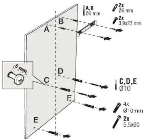 A,B Ø6 mm 2x Ø6 mm 2x 3,9x22 mm 5 mm A B C,D,E Ø10 4x Ø10mm 2x 5,5x60 E