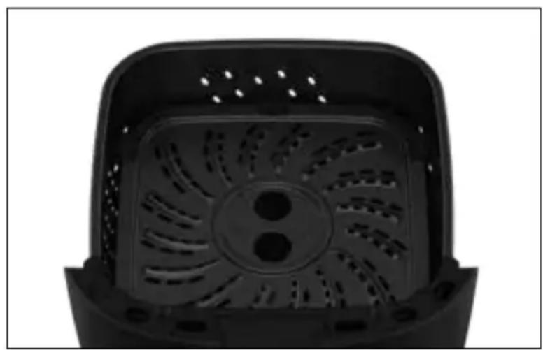 Top-down view of a black plastic air conditioner cover with visible fan blades and central hub (no text or symbols)