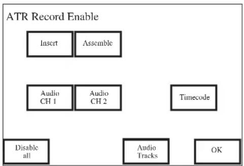 graph TD A["Insert"] --> B["Assemble"] C["Audio CH 1"] --> D["Audio CH 2"] E["Disable all"] --> F["Audio Tracks"] G["OK"] --> H["Timecode"]