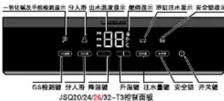 一氧化碳及平板检测显示 分入浴 出水温度显示 橡暖显示 浮缸注水显示 安全镜显示 GS检测键 分入浴 隆温键 升温键 注水量键 安全锁 开关键 JSQ20/24/26/32-T3控制面板