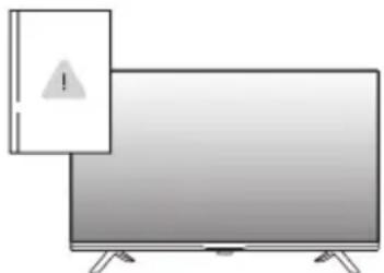 Illustration of a flat-screen TV with a warning icon and a triangular warning symbol (no text or symbols present)
