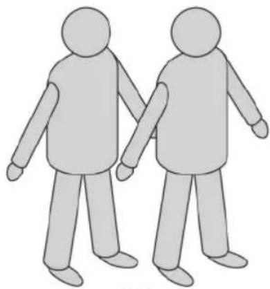 Two stick figures standing side by side, each holding a hand (no text or symbols)