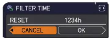 FILTER TIME RESET 1234h CANCEL OK