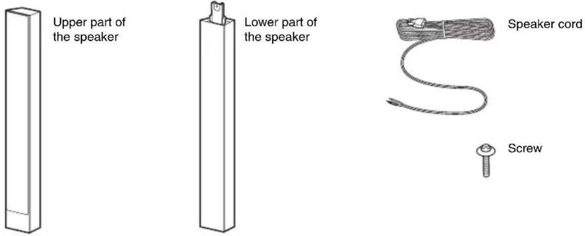 Upper part of the speaker, Lower part of the speaker, Speaker cord, Screw