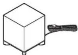 Simple line drawing of a cube with a cable attached at one end (no text or symbols)