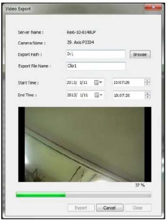 Video Export Server Name : Re6-10-8148UP Camera Name : 29. Axis P3304 Export Path : D:\ Export File Name : Clo1 Start Time : 2013/ 1/11 15:07:26 End Time : 2013/ 1/11 13:07:26 37 %