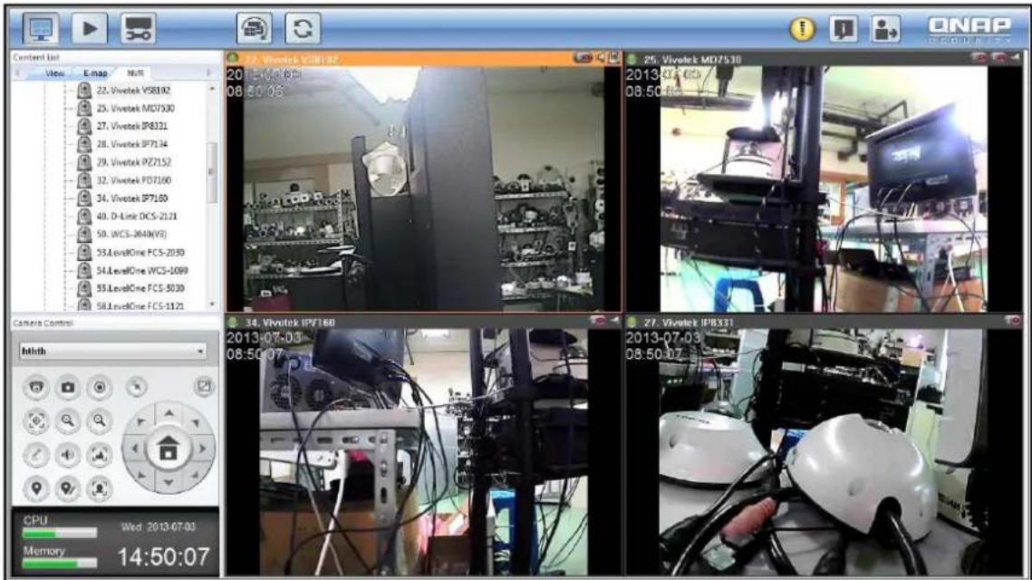 Content list View E- map NVR 22. Vivotek VSB132 20 14:00:00 08:00:05 25. Vivotek MD7530 2013-07-03 08:50:05 34. Vivotek IP7160 2013-07-03 08:50:07 27. Vivotek IP831 2013-07-03 08:50:07 Camera Control Mlthh CPU Wed 2013-07-03 Memory 14:50:07