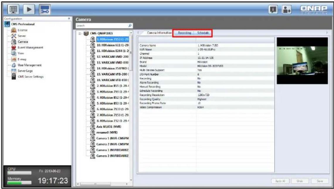 Configuration CMS Professional License Server Camera Event Management View E-mail User Management Server Logs CMS Server Settings Camera Search CMS (QMAP102) 1. HKVision 7153(1-29) 10. HKVision 611(1-29) 11. HKVision 0264(1-29) 12. VARCAM VMD 200 13. VARCAM VMD 030 14. HKVision 758WD 15. VARCAM VTB-…