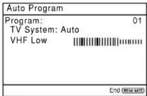 Auto Program Program: 01 TV System: Auto VHF Low