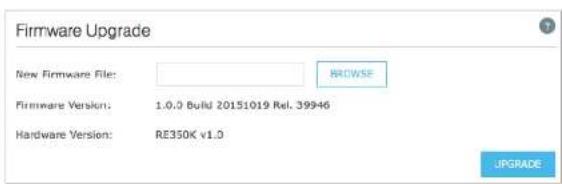 Firmware Upgrade New Firmware File: RACWSE Firmware Version: 1.0.0 Build 20151019 Rel. 39946 Hardware Version: RE350K v1.0 UPGRADE