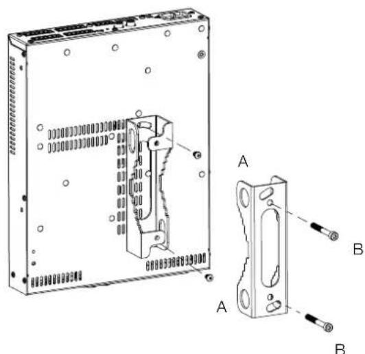 Technical diagram of an electronic device showing internal components and labeled parts A and B