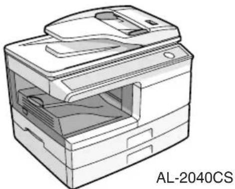 Line drawing of an open file printer with internal components, labeled AL-2040CS (no text or symbols on the diagram itself)