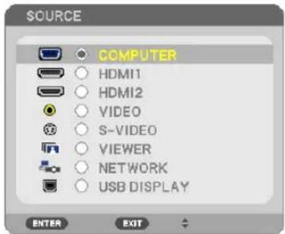 SOURCE COMPUTER HDMI1 HDMI2 VIDEO S-VIDEO VIEWER NETWORK USB DISPLAY ENTER EXIT