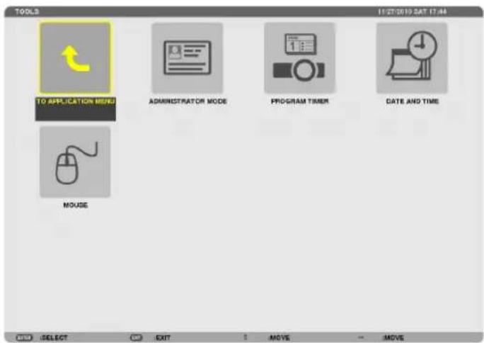 TOOLS 11/27/2019 SAT 17:44 TO APPLICATION MENU ADMINISTRATOR MODE PROGRAM TIMER DATE AND TIME MOUSE