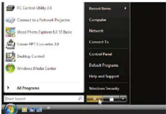 PC Control Utility 3.0 Connect to a Network Projector Ulead Photo Explorer 8.0 SE Basic Viewer PPT Converter 3.0 Desktop Control Windows Media Center All Programs Start Search Recent Items Computer Network Connect To Control Panel Default Programs Help and Support Windows Security