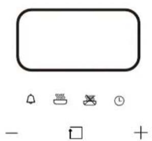 Simple diagram with a rectangle, five icons: bell, plate, crossed-out, clock, and minus sign, plus an arrow symbol.
