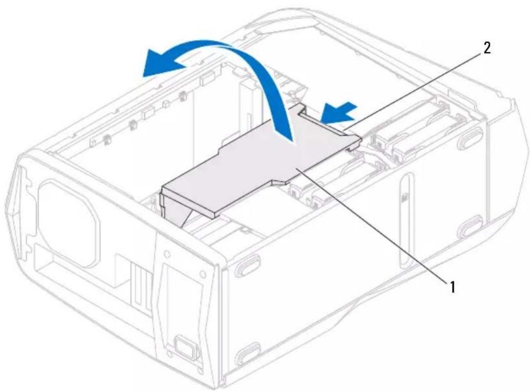 Technical diagram of a device casing with labeled components and directional arrows indicating motion or movement.